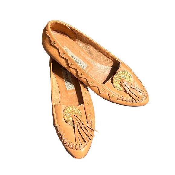Tosoni Moda Italian Made Tan Leather Loafers Size 7AA - Picture 2 of 3